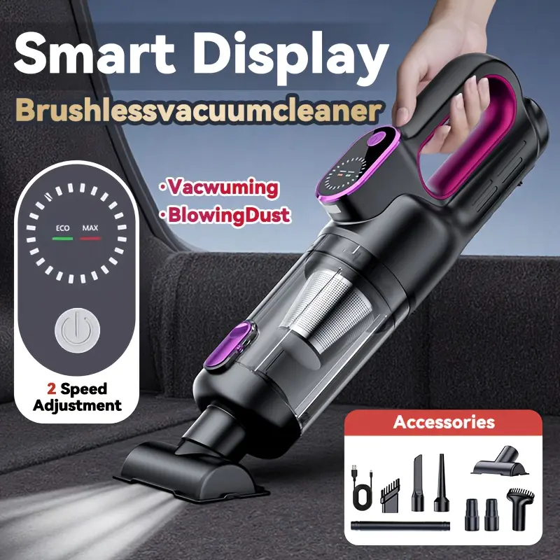 Handheld Cordless Vacuum Cleaner, Portable Car Vacuum Cleaner with Brushless Motor, 13000Pa Strong Suction, with LED Light, Type-C Interface, Washable Filter, Suitable for Home, Pet Cleaning, and Car Use