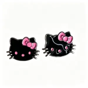 Sanrio Hello Kitty Black Stud Earrings, Aesthetic Adorable Small Costume Jewelry for Everyday Wear (Fashion Accessory)
