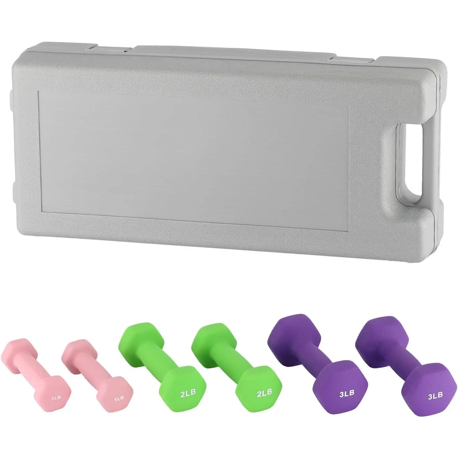 Hex Neoprene Coated Weights Dumbbell Set with Storage Box-Rack, Home Gym Hand Weights for Dumbbell Rows