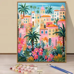 Paint by Numbers Kit for Adults Beginners, 16x20in/40x50cm Color Canvas, Easy DIY Tropical Colorful House Floral Landscape Acrylic Painting Set, Art Painting - Home Decor, Gift for Birthday, Mother's Day and Christmas, Without Frame, Art Supplies