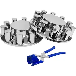 2 Front Cylinder Axle Wheel Covers Kit 33mm Chrome Screw on Lug Nut Covers for Semi Trucks