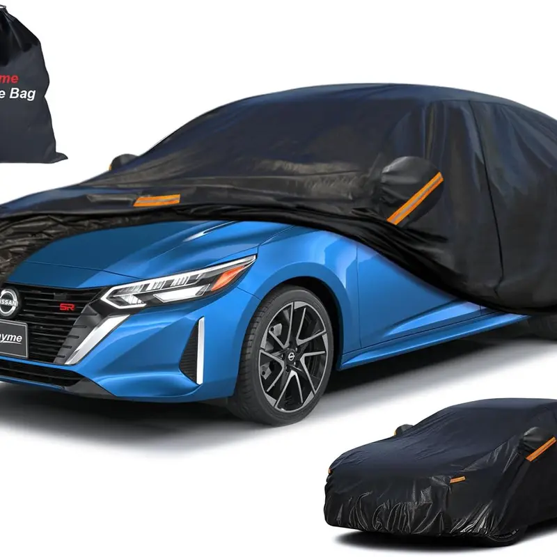 KAYME Heavy-Duty 7-Layer Vinyl Car Cover, Waterproof All-Weather Outdoor Full Exterior Cover with Reflective Strips & Zipper, Hailproof Shield, Durable Universal Fit for Sedan/SUV/Coupe (165"-200") with Outdoor Storage Bag, Compatible with Cadillac Ct5, S