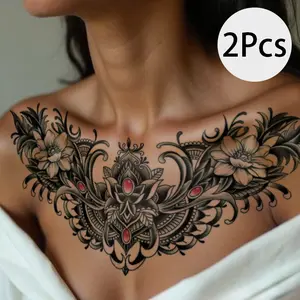 Large Temporary Tattoo Stickers, Gemstone Floral Design, Waterproof Body Art Tattoos, Lasts 2-5 Days, Suitable for Men & Women