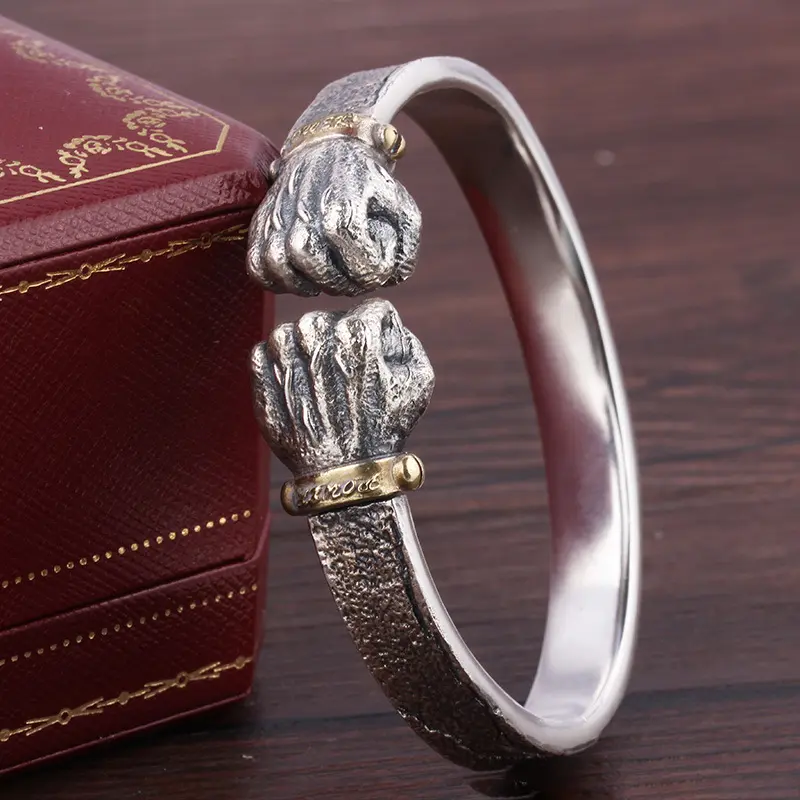 1pc Silvery Gray Metal Coating Edgy Fist Look Bangle - Male Trendy Fashionable Accessories, Modern Durable Costume Bracelet, Daily & Party Wear Fashion Accessory