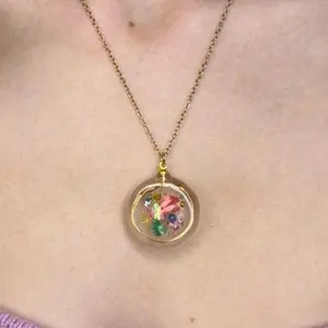 Spunky Circle Gemstone Necklace with Colorful Gemstones and Gold Chain