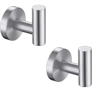 Bathroom Towel Hooks Brushed Nickel, 2 Pack Stainless Steel Robe Coat and Clothes Hook, Heavy Duty Wall Hook for Bathroom & Kitchen, Modern Round Style Screw Wall Mounted
