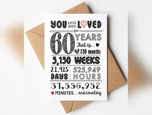 Katie Doodle ® - 60th Birthday Card (60 Years Loved) with Envelope