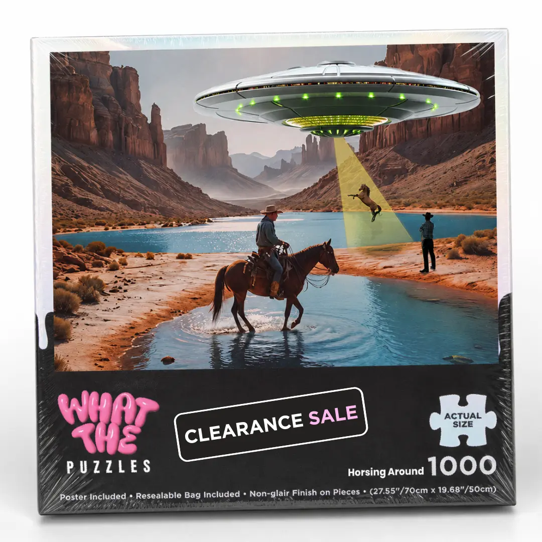 Horsing Around – 1000 Piece Jigsaw Puzzle for Adults, Funny UFO Cowboy Wild West Puzzle Gag Gift, Family Game Night