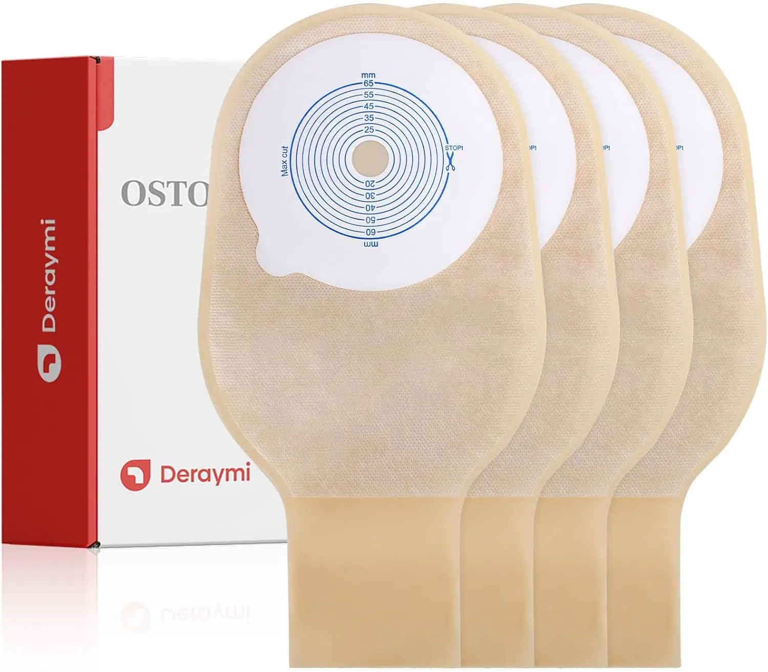 30 Pack 1-Piece Colostomy Bags, Cut-to-Fit (15-65mm) Drainable Pouches for Ileostomy Stoma Care, Skin-Friendly Ostomy Supplies Kit with 6 Clamps