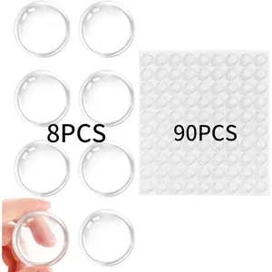 Clear Door Stoppers for Wall,  8Pcs1.65 Door Handle Stopper and 90 count CabinetDoor Bumper Clear, Door Protector, RubberBumpers Self Adhesive for Door, Cabinet Doors, Shower Doors