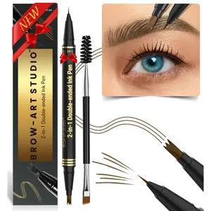 Eyebrow Pencil - Brow Pencil 2-in-1 Dual-Ended Eyebrow Pen with 3-Prong Micro-Fork-Tip Applicator and Precise Brush-Tip Create Natural-Looking Brows, Stay on All Day