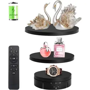 3 in 1 Rotating Display Stand with 5.9/7.08/8.66 inch Cover Rechargeable Remote Control for Photography & Video Show Max Load 22Lbs Black Universal Electric Organizer Adjustable Low Noise ABS Material