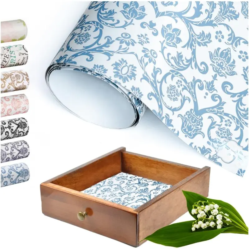6 Scented Drawer Liners for Closet Shelves, Home , Cabinets, Dresser - Non-Adhesive Royal Damask Print Paper Sheets - 14" x 19.5" Drawer Liner Shelf Paper
