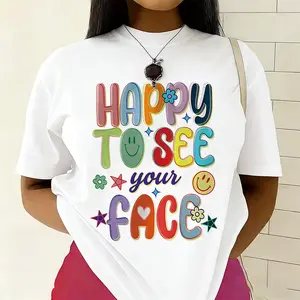 Happy to See Your Face T-Shirt, Retro Groovy Colorful Lettering Tee, Positive Vibes Gift for Friends
