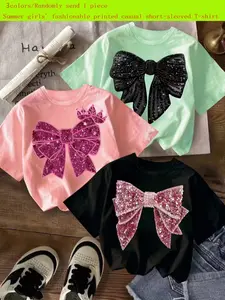 3-piece set, randomly select 1 color, suitable for sporty boys and girls, summer T-shirts, soft and casual tops, ideal for holidays, everyday wear, and outdoor activities.