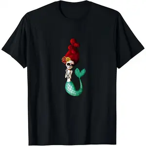 Oversized El Dia de Los Muertos Mermaid Classic Graphic T-Shirt Streetwear Holiday Wear y2k cotton fashion Streetwear Lover Gift Top Trending