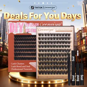 Geeneiya Lush 100D Volume Lash Extension Kit Fluffy Eyelash Extension Kit DIY Individual Eyelashes Kit with Lash Bond and Seal And tweezers (D Curvature) Makeup Cosmetic DealsForYouDays
