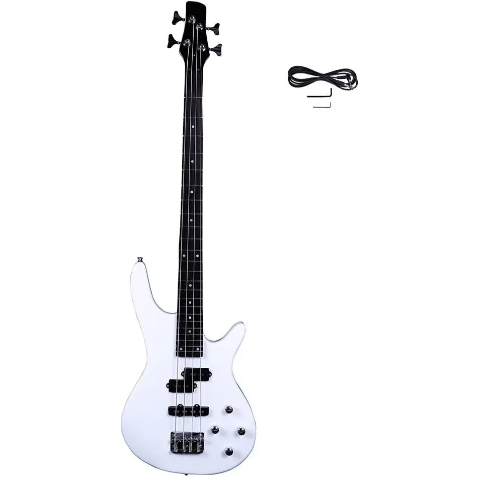 GLARRY Full-Size 4-String Electric Bass Guitar, Basswood Body, Exquisite Stylish Design with Amplifier Cord and Wrench Tool, Amp Cord