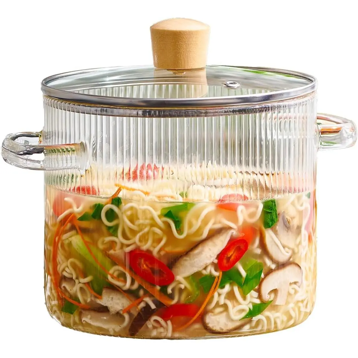 2L (68oz) Borosilicate Glass Cooking Pot with Lid, Heat‑Resistant Stovetop Safe Glass Cookware, Clear Simmer Pot for Soup, Milk, Noodles, Household Kitchen Pot