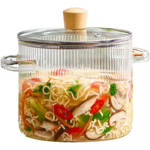 Glass Cooking Pot with Lid - 2L(68oz) Heat Resistant Borosilicate Glass Cookware Stovetop Pot Set - Simmer Pot with Cover Safe for Soup, Milk, Baby Food Clear gl926