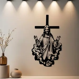 Housewarming Gift, 1pc Jesus on Cross Metal Wall Decor, Religious Decoration, Religious Home Decor, Jesus on Cross Statue Mural - Ideal Gift for Christmas, Wedding & Birthday - Metal Wall Sculptures