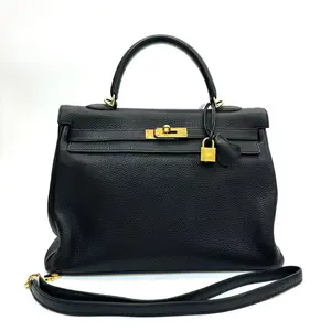 Pre-owned HERMÈS Hermes Kelly 35 Black Gold Hardware Togo Leather Handbag 35cm N2335939