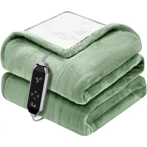 Reaks Heated Blanket Throw, 50*60 Inches, Fast Heating Blanket 10 Heat & 9 Timer Settings, Electric Blanket Soft Flannel Sherpa, Automatic Power Off Functi