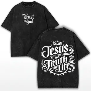 Vintage Acid Wash Jesus The Way Truth Life John 14 6 Christian Core Boxy Fit T Shirt Trust In God Crown Of Thorns Calligraphy Graphic Gospel Streetwear Washed Archive Faith Gym Pump Cover Heavyweight Top