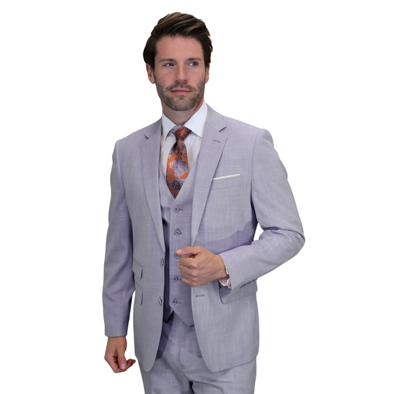 Men’s 3 Piece Sharkskin Suit with Vest - Modern Fit Lavender