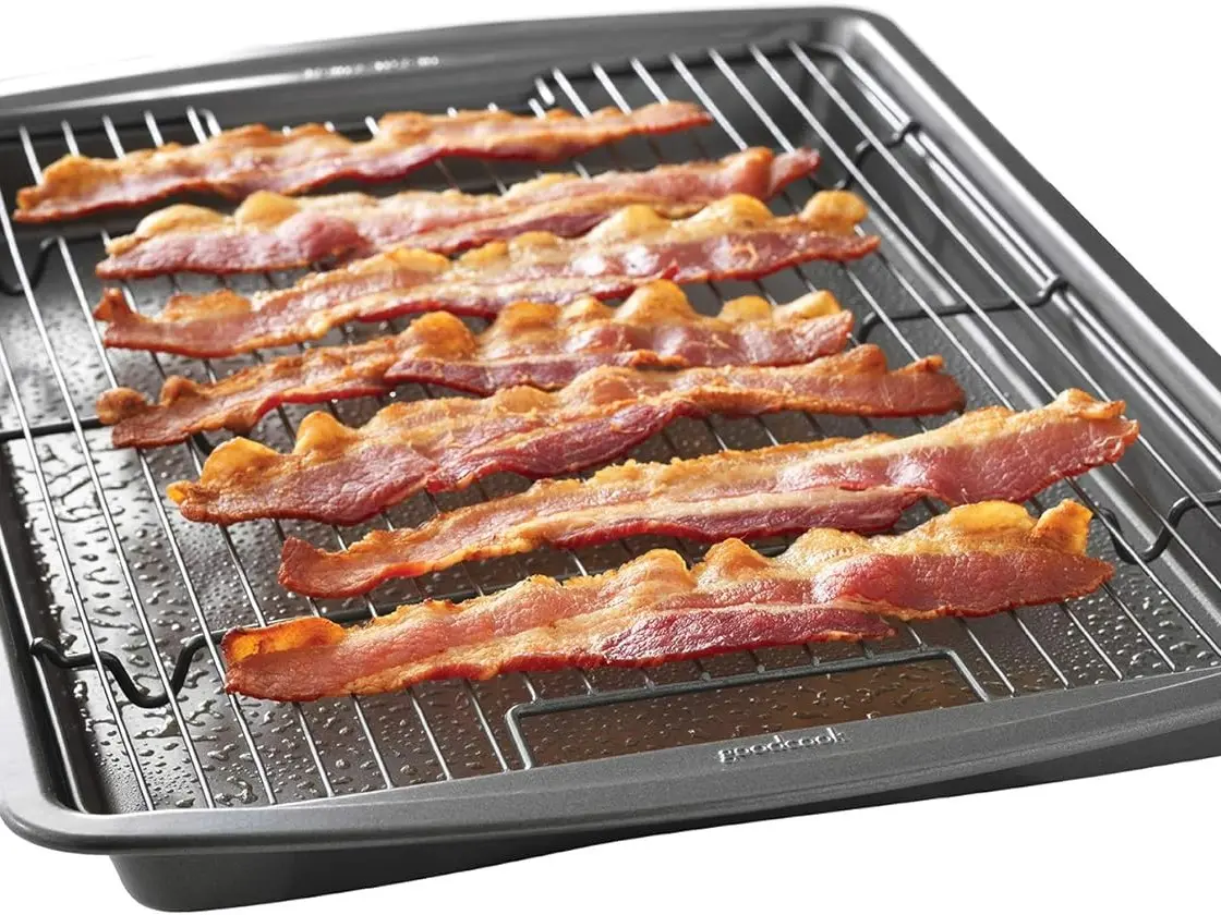 15" x 10.5" Premium Nonstick Carbon Steel Crispy Bacon Multipurpose Baking Pan Set, Dark Gray