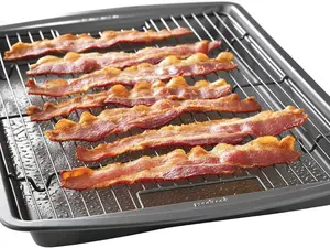 15" x 10.5" Premium Nonstick Carbon Steel Crispy Bacon Multipurpose Baking Pan Set, Dark Gray