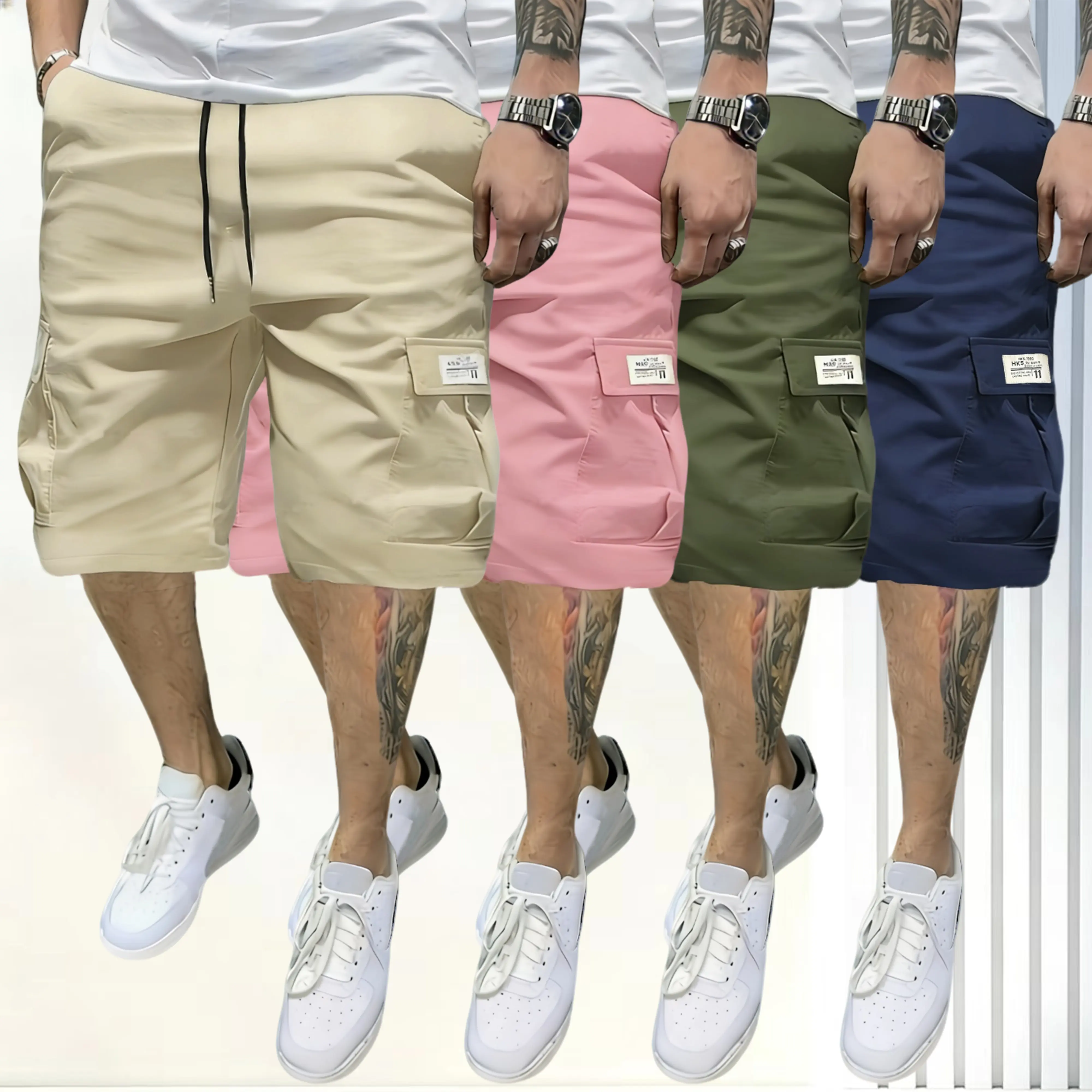 Khaki + Pink + Army Green + Dark Blue