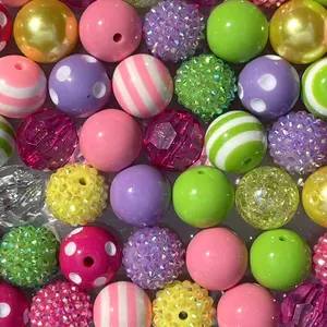 Summer Fun Mix 20mm Bubble Gum Bead Mixes Pink Green and Yellow Chunky Bead Mixes for Beading Making DIY Jewelry Making Beaded Tassel Charms Beaded Mesh