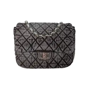 Pre-owned CHANEL Denim Crossbody Bags Quilted Distressed Denimpression Flap Small Green