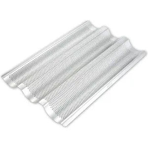 Stainless Steel French Baguette Bread Pan, Perforated 3 Waves Loaf Pans for Baking 15"x10", Toaster Oven Baking Tray (1 Pack)