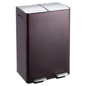 Stainless Steel 16 Gallon Dual Trash Can – 2x30L Double Compartment Garbage & Recycle Bin Combo with Step Pedal, Removable Inner Buckets for Home Office & Kitchen