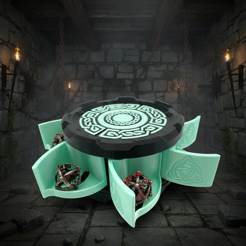 Celtic Stackable Mechanical 7-Door Dice Box | 3D Printed D&D Vault