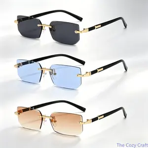 2026 New 3 Pack Unisex Rimless Rectangle Sunglasses, Slim Rectangular Frame Shades with UV Protection, Trendy Fashion Eyewear Ideal for Summer Travel, Beach, Street Style & Daily Outdoor Wear