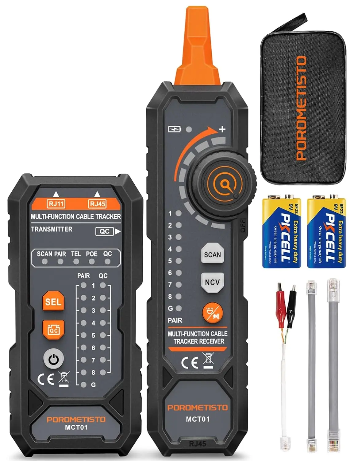 POROMETISTO MCT01 RJ11 RJ45 Cable Tracker POE Network Wire Checker Cable Tester Cat5 Cat6 Test Network Tool Network Line Finder Wire Tracker ，Wire Tracing Telephone Line Status
