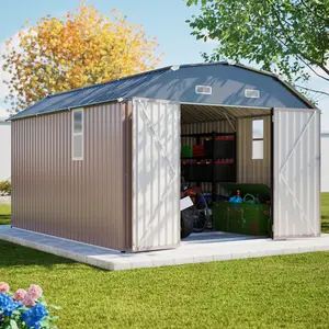 Large 10' x 12' Metal Outdoor Shed, Heavy Duty Steel Tool Shed with Floor Frame, Rust-Resistant Backyard Storage for Garden Equipment, Garage & Workshop