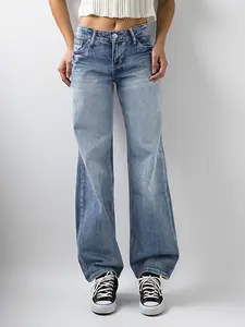 American retro washed loose straight jeans versatile drapey floor length fashion casual denim jean  Womenswear Bottom