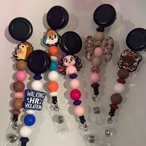 Silicone Badge Reels with Colorful Beads and Fun Characters for Office and School Use