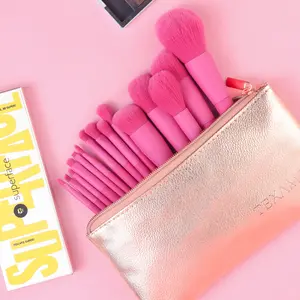 TEXAMO x SheHas Makeup Brush Set 15 Piece Quality Makeup Brushes Premium Synthetic Make Up Brushes for lip Eye shadow Foundation Powder Blush Highlighter Concealer Makeup Brush Kit for Travel Hot Pink with Two-piece foundation shovel set