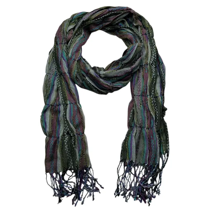 Olive Jacquard Crinkle Scarf - Textured Utility Scarf (70"x29")