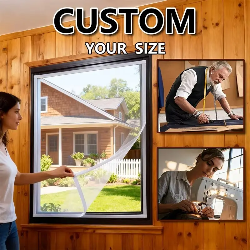 Thick-Edge Trim Magic Tape Window Screen, Window Mounted Self-Adhesive No-Drill Mosquito Net, Easy Install Zipper Closure, Multiple Sizes, Home Anti-Insect Fly Screen