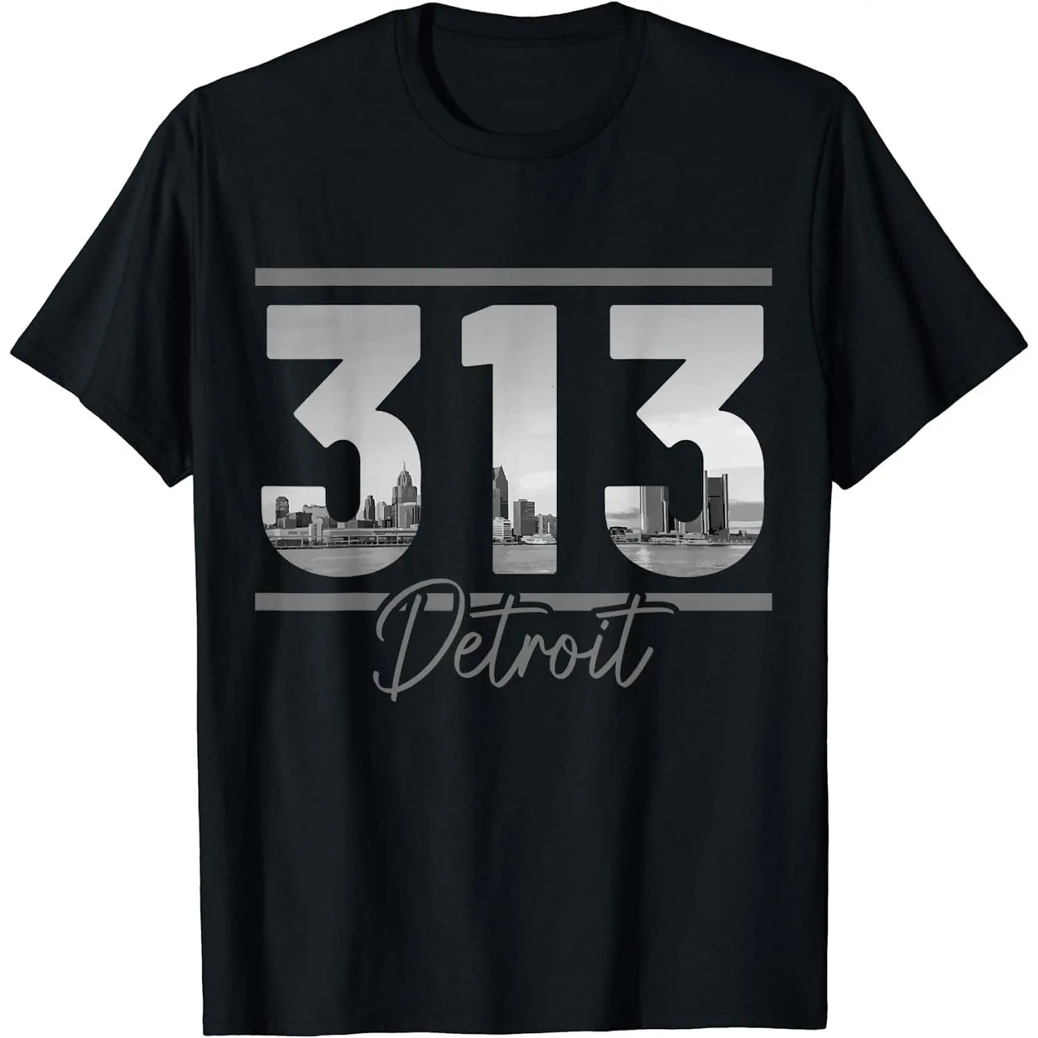 100% Cotton Detroit 313 Area Code Skyline Michigan Vintage T-Shirt