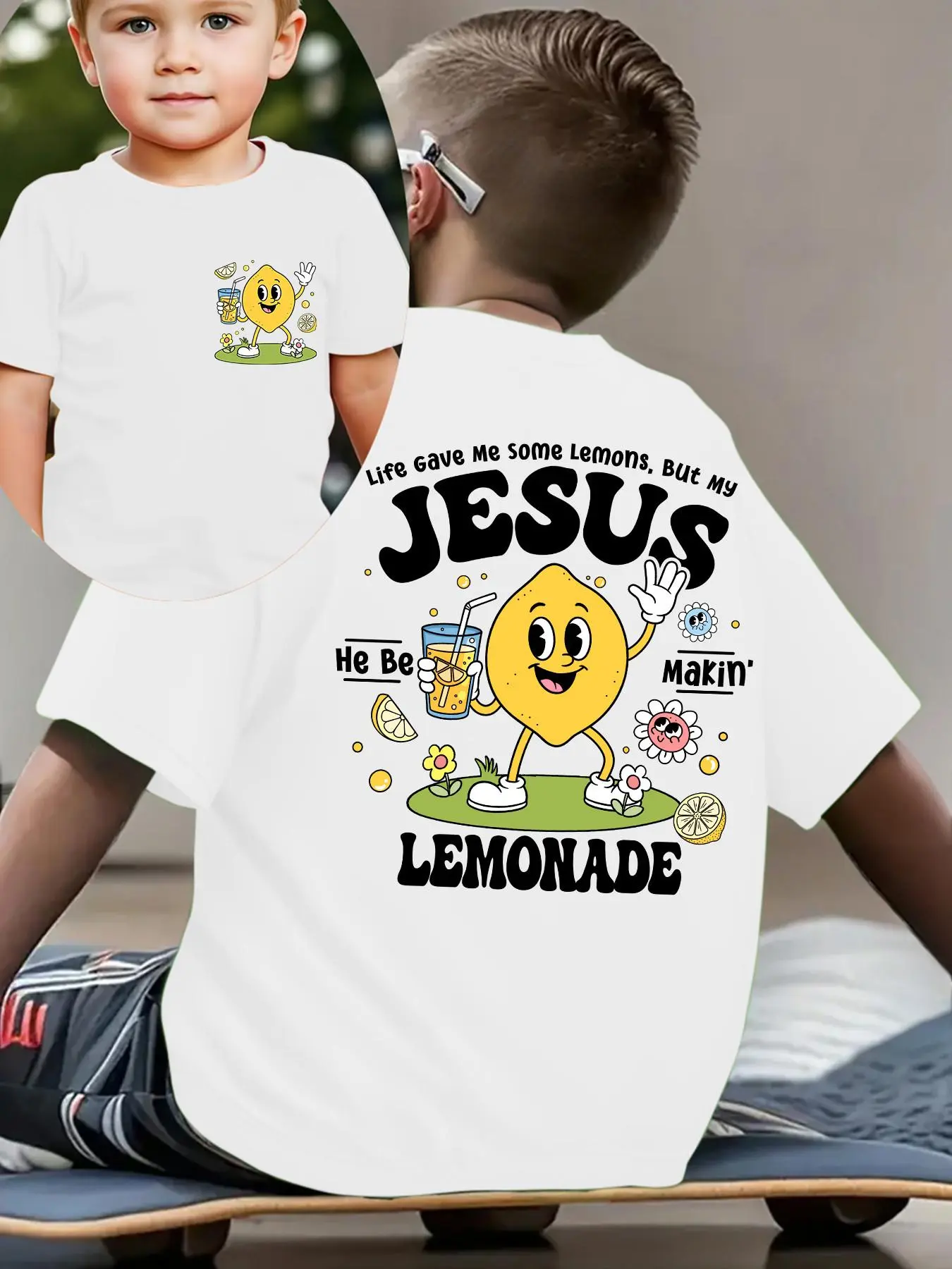 Kids Christian Front & Back Graphic T-Shirt - 'Jesus Made Lemonade' Tee