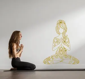 Chakra Floral Wall Decal, Yoga Studio Decor, Yoga Room Art, Floral Girl Yoga Decal, Yoga Stencil, Motivational Yoga Decor, Yoga Art nm173 Poster Vinyl Flower