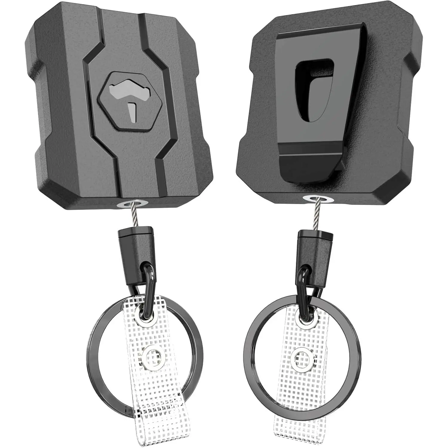 2-Pack Retractable Badge Holders with Belt Clip, Heavy Duty Carabiner ID Clip Reel, 32" Steel Cable, 10oz Rebound, Key Attachment