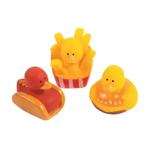 2" Fast Food Hamburger, French Fries & Hot Dog Rubber Ducks - 12 Pc.